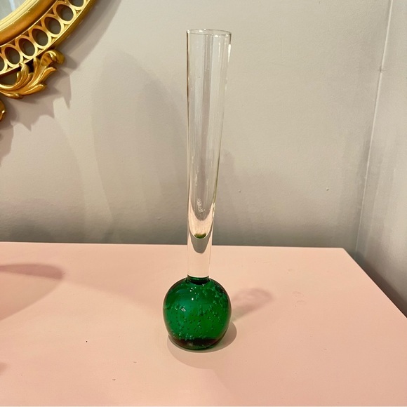 Vintage Mid Century Modern Art Glass Green Bubble Bud Vase